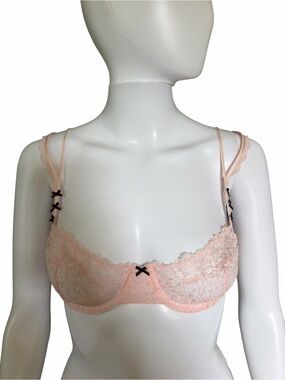 Victoria's Secret Pale Pink Lace Balconette Bra with Black Bows